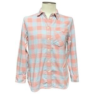 J.Crew Classic Flannel Button Up Top Pink Blue Plaid 2 XS